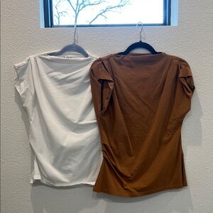 LOFT White and Brown Short Sleeve Tees